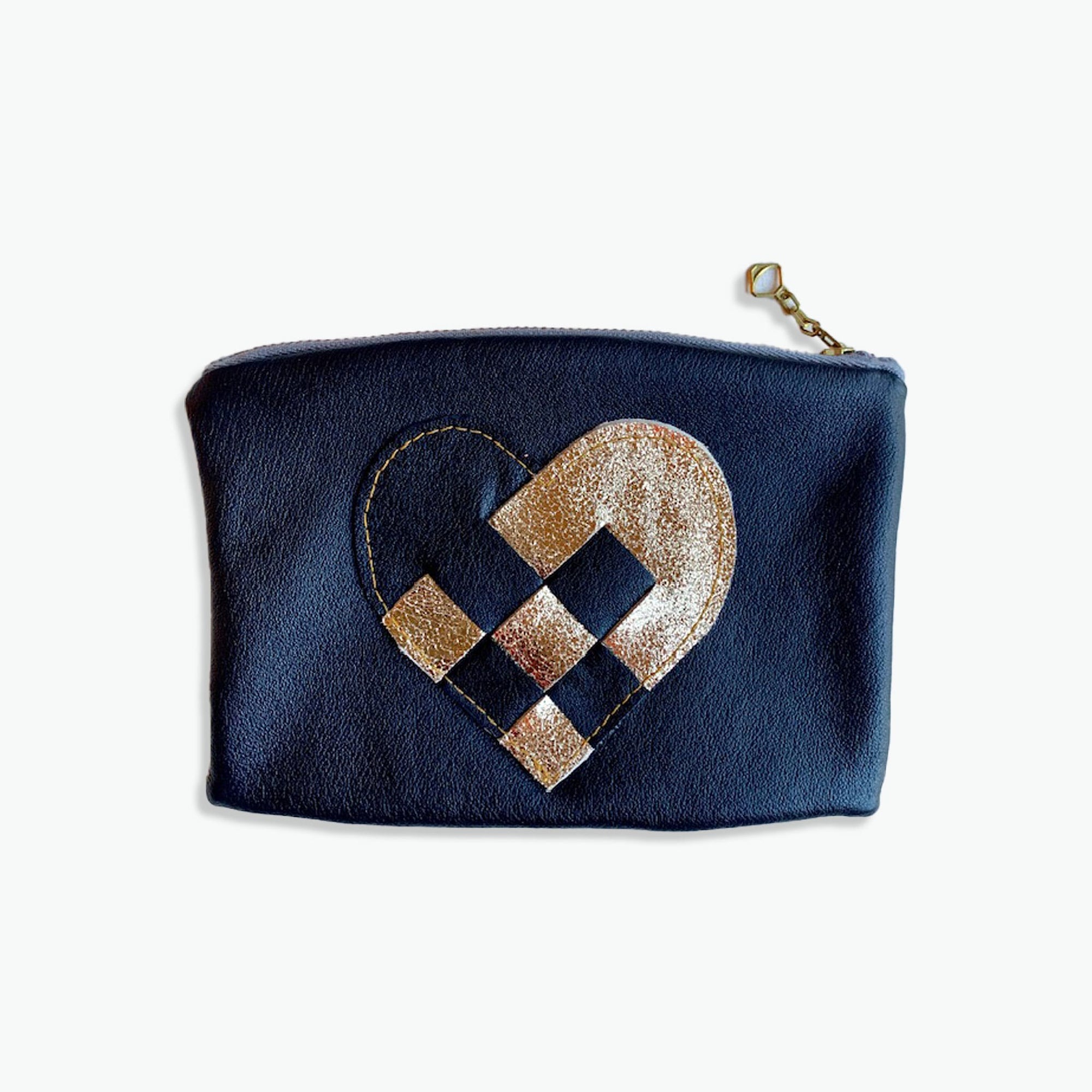 Recycled Leather Pouch black gold Heart