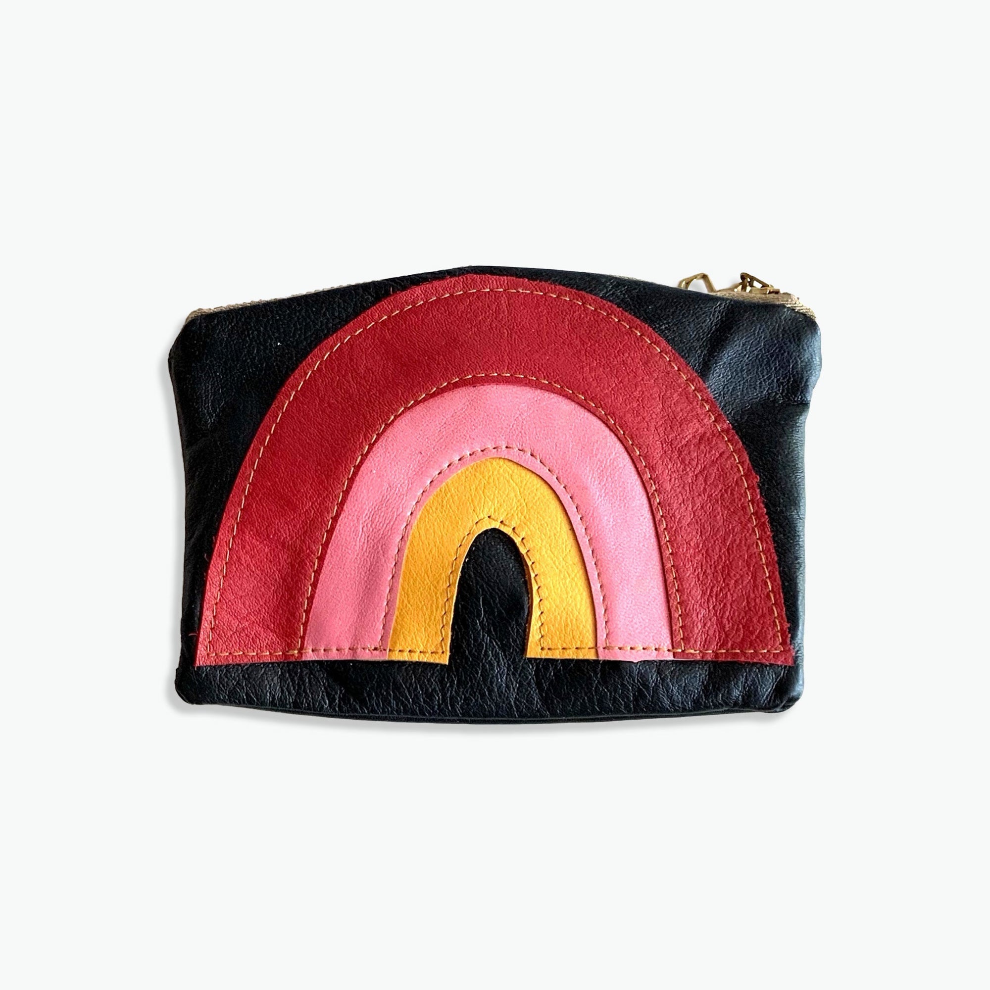 Recycled Leather Rainbow Pouch - red pink yellow