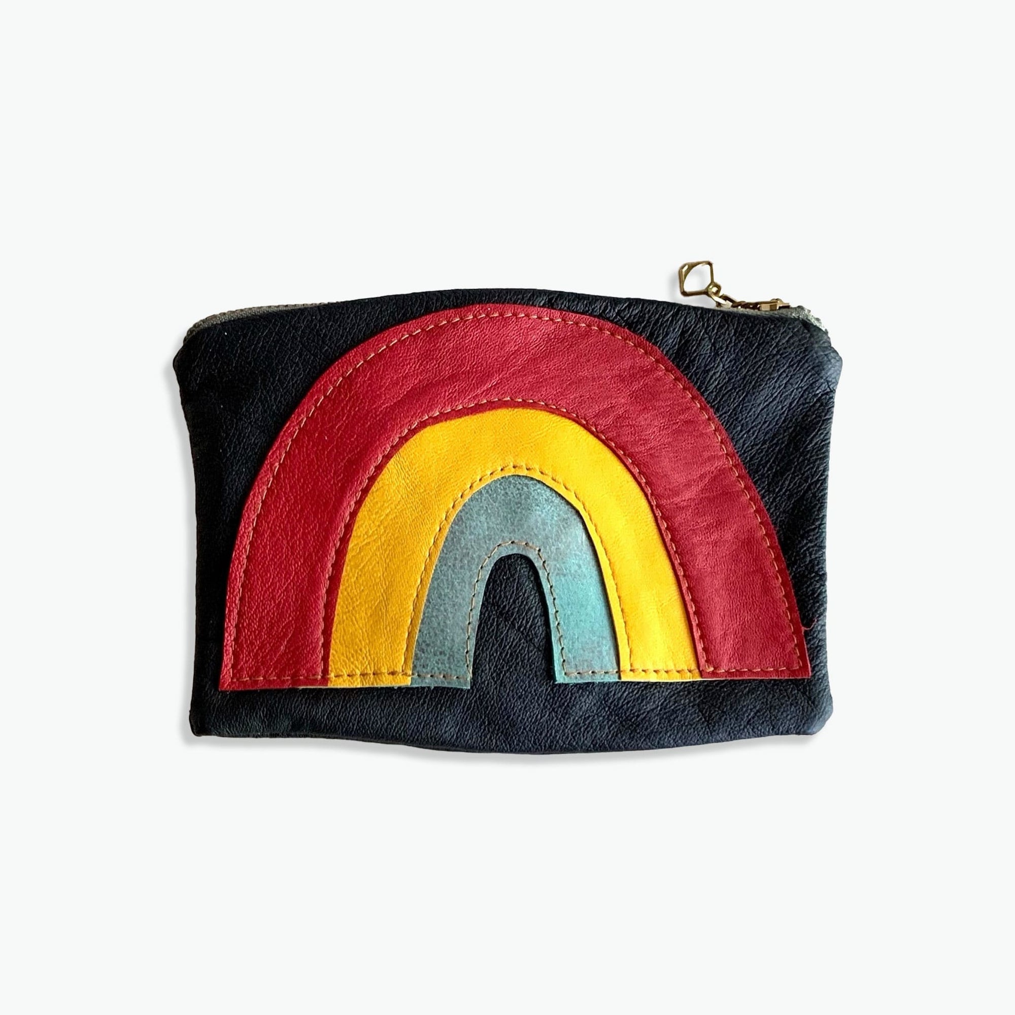 Recycled Leather Rainbow Pouch - red yellow blue