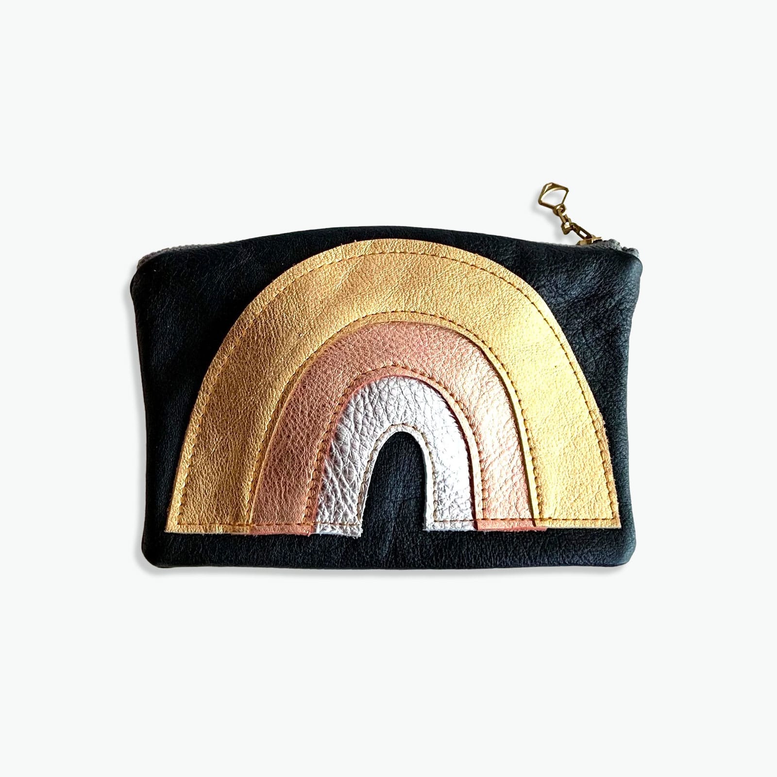 Recycled Leather Rainbow pouch - gold copper silver