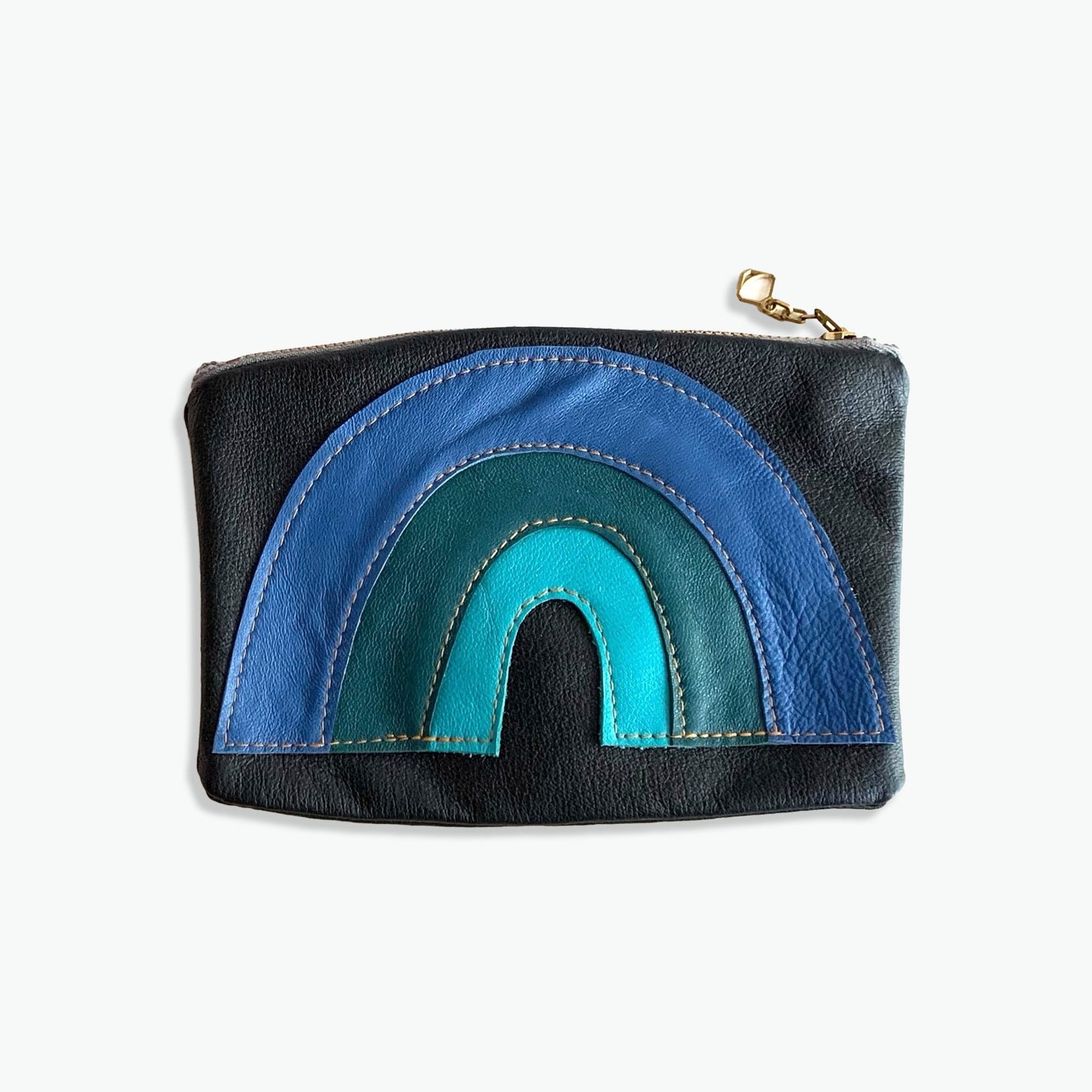 Recycled Leather Rainbow pouch - blues