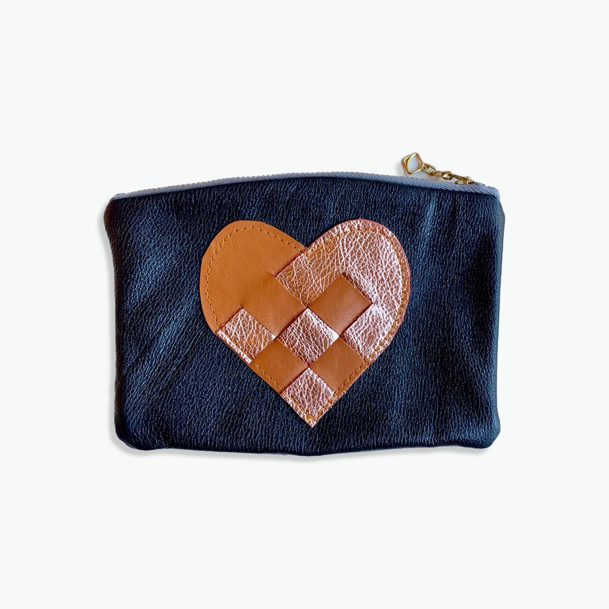 Recycled Leather Pouch caramel copper Heart
