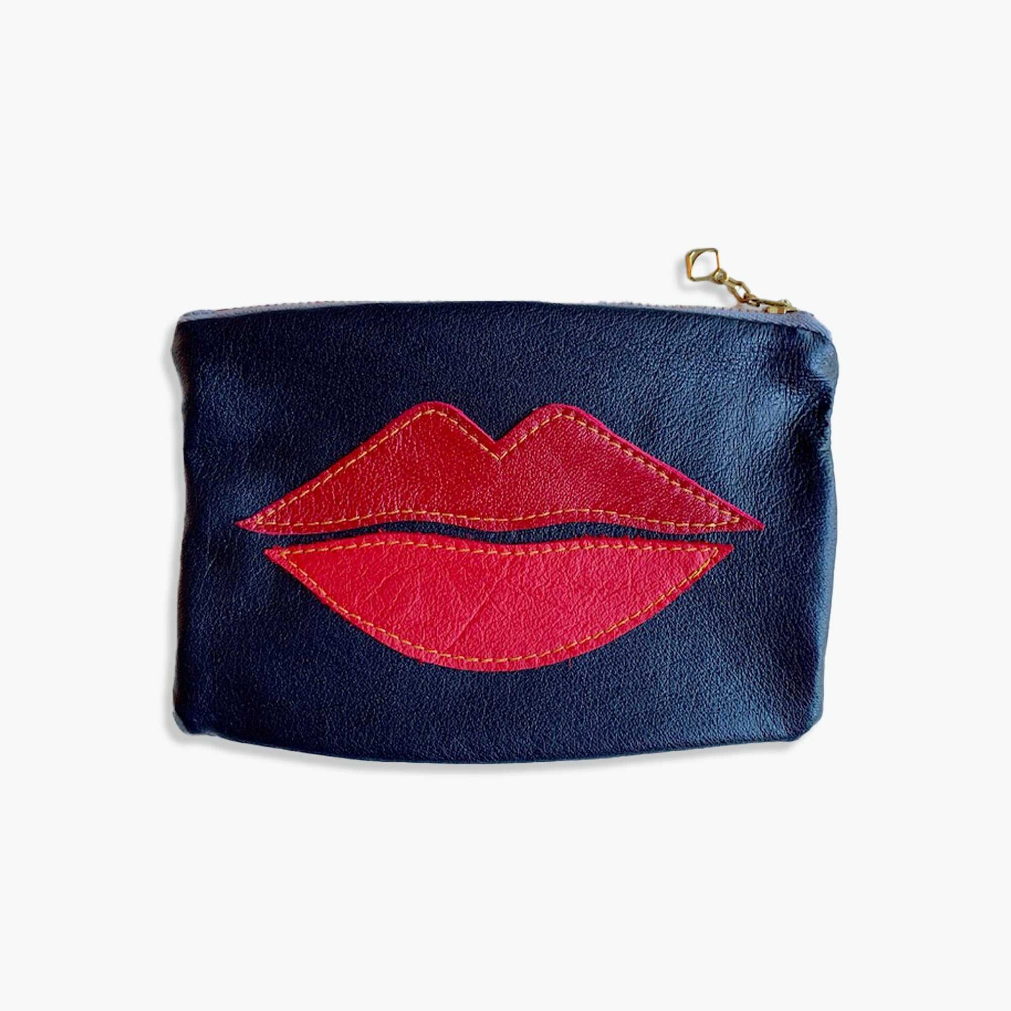 Recycled Leather Pouch red pink Lips