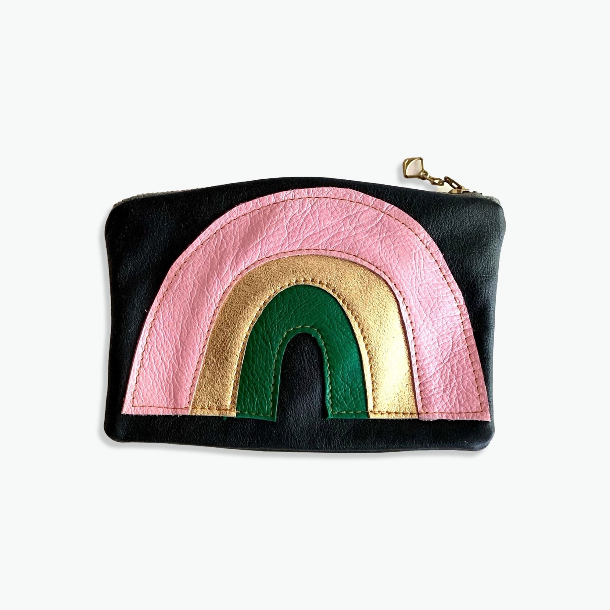 Recycled Leather Rainbow Pouch - pink gold green