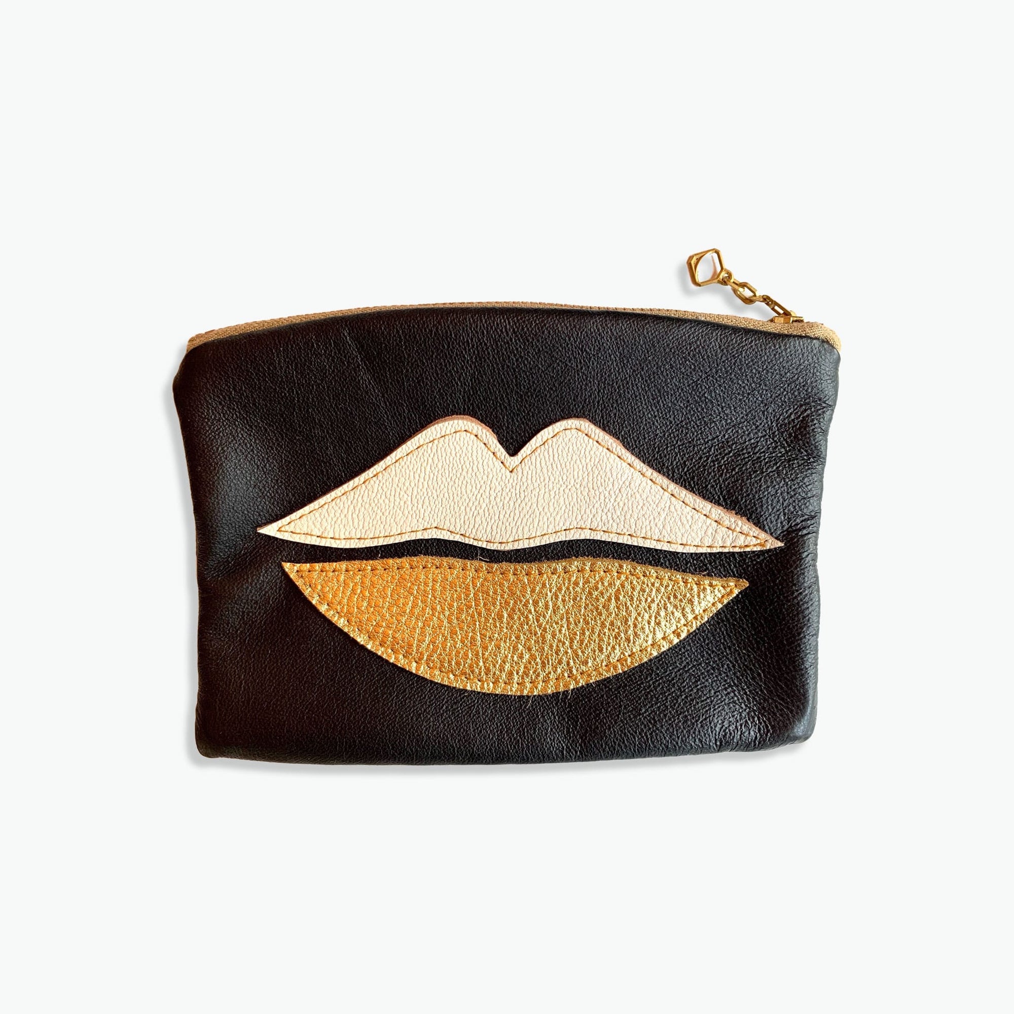 Recycled Leather Pouch White Gold Lips