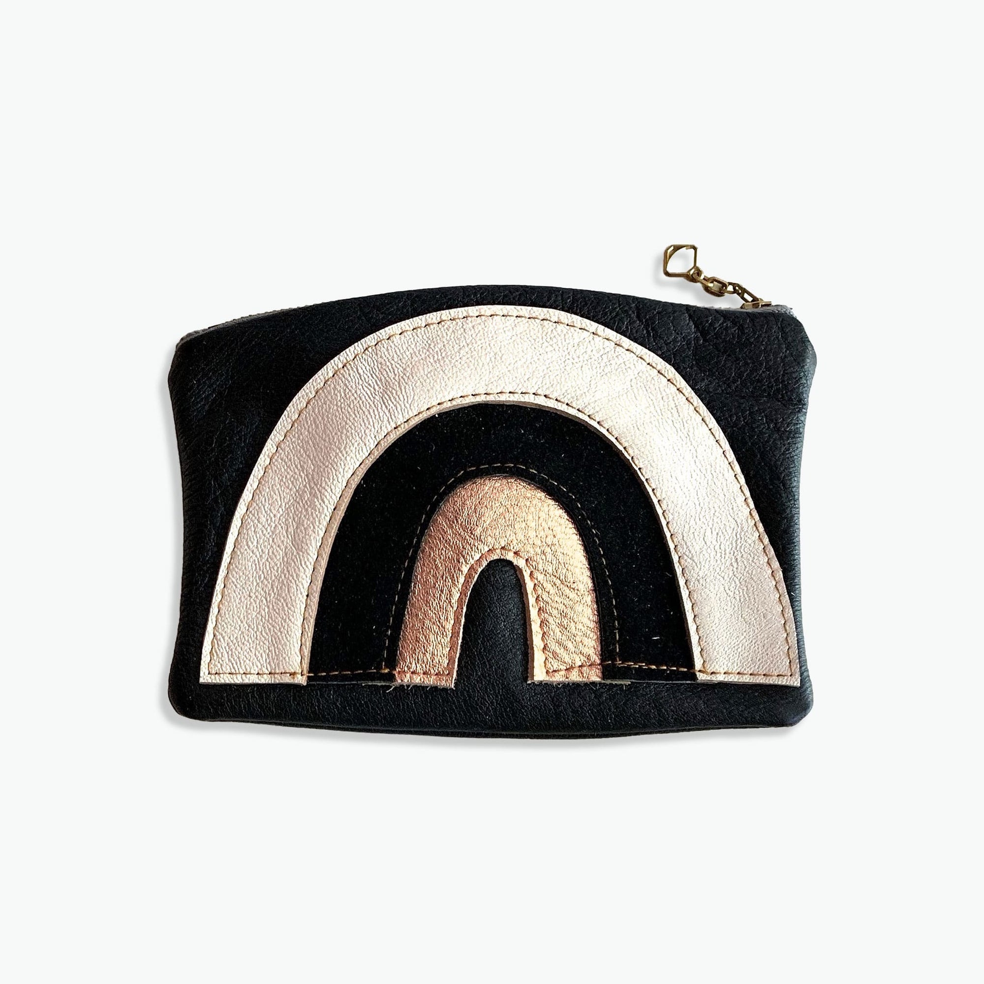 Recycled Leather Rainbow Pouch - white black copper