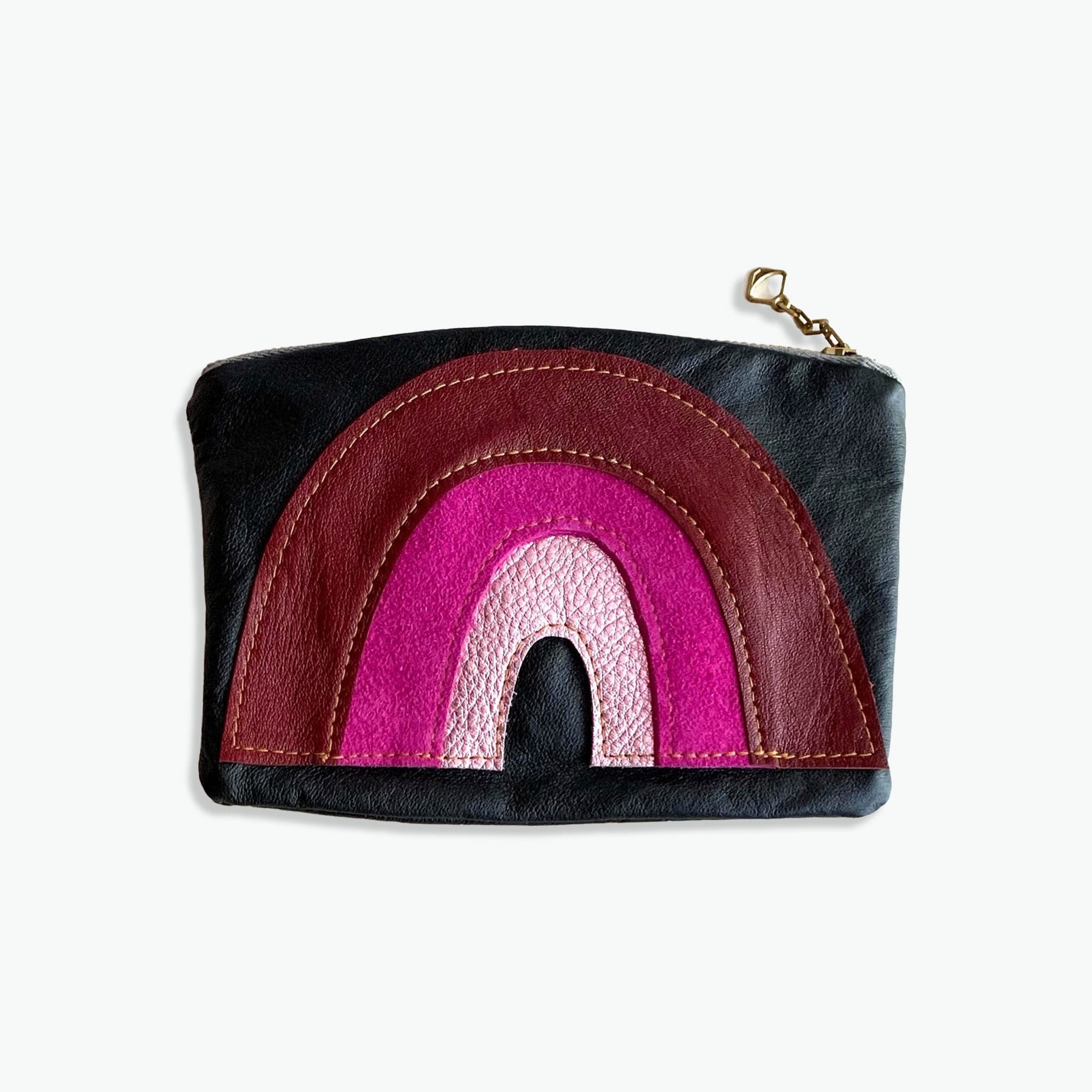 Recycled Leather Rainbow pouch - maroon pink