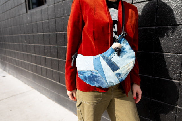 Patchworked "All Black" Saddle Bag