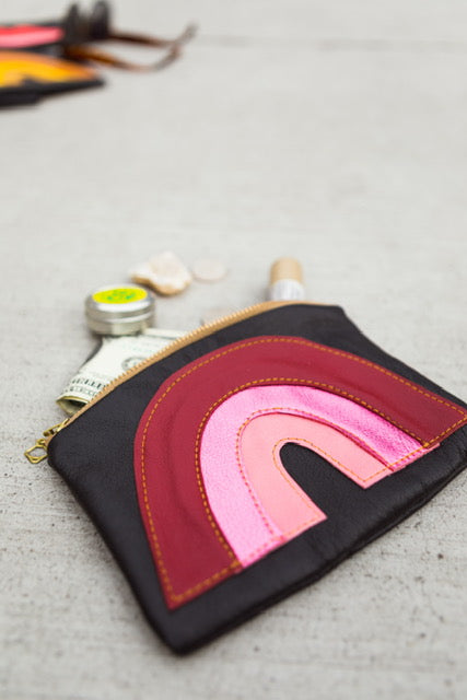 Recycled Leather Rainbow Pouch - Tan yellow Gold